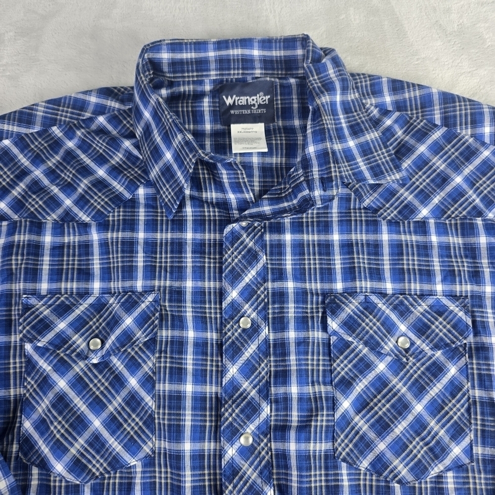 Wrangler Western Blue Plaid Pearl Snap Long Sleeve Cowboy Shirt Sz 2XL - Picture 3 of 8